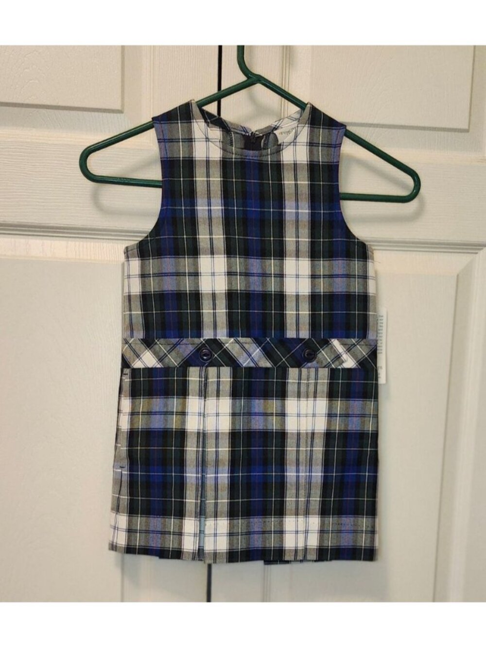 New Flynn & O'hara Blue White Green Plaid Drop Waist Uniform Jumper 51695 4/4G